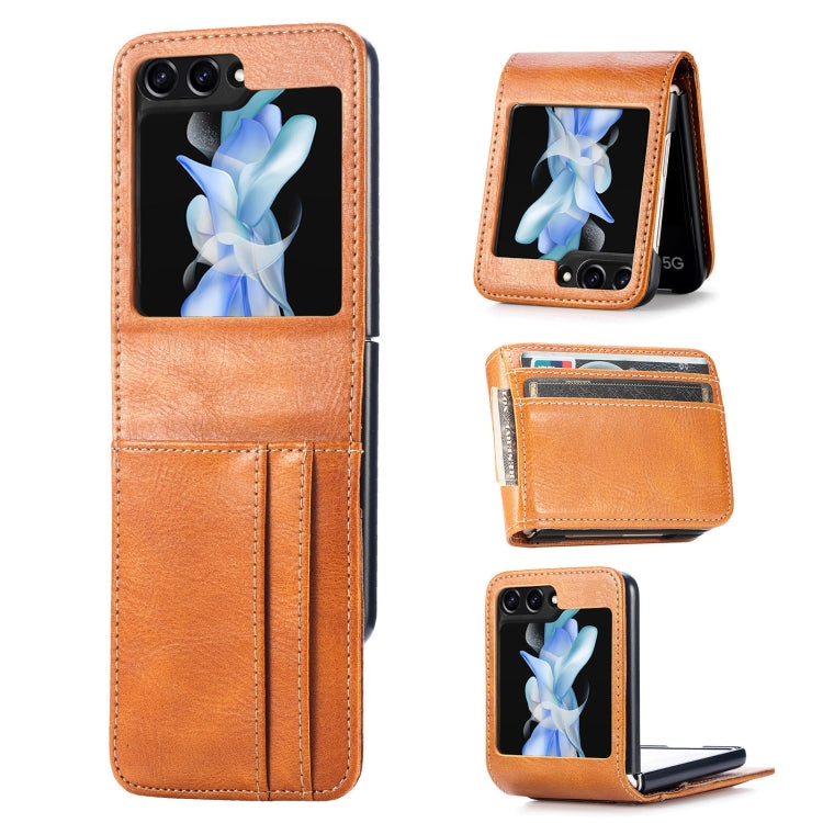 For Samsung Galaxy Z Flip5 Solid Color Gloss PU Wallet Back Phone Case