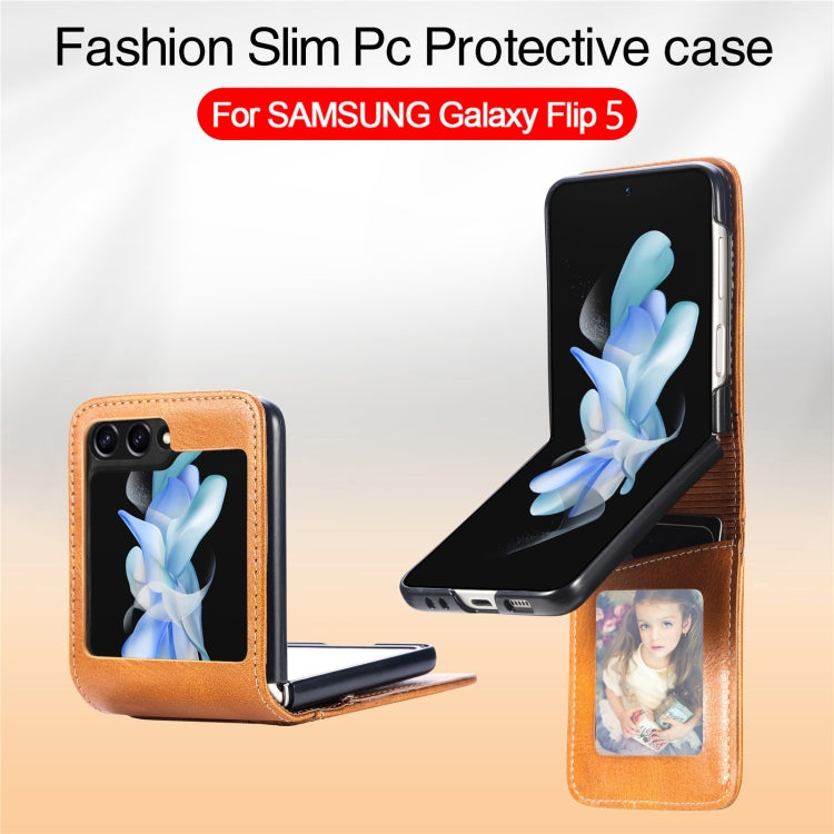 For Samsung Galaxy Z Flip5 Solid Color Gloss PU Wallet Back Phone Case