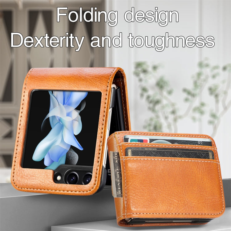 For Samsung Galaxy Z Flip5 Solid Color Gloss PU Wallet Back Phone Case