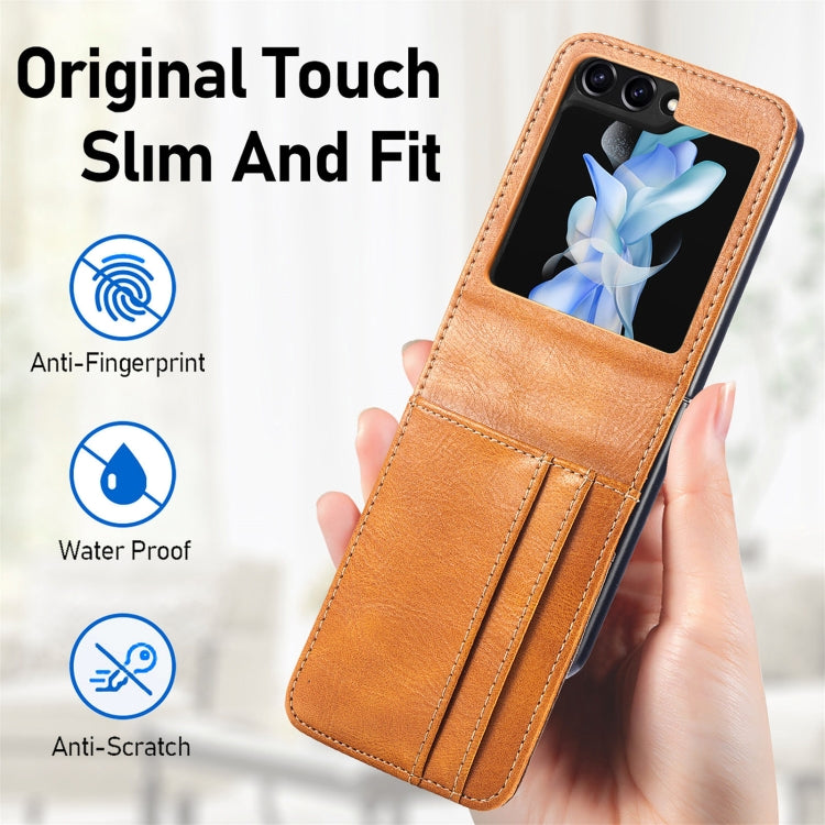 For Samsung Galaxy Z Flip5 Solid Color Gloss PU Wallet Back Phone Case