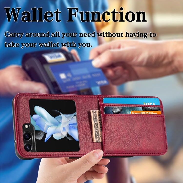 For Samsung Galaxy Z Flip5 Solid Color Gloss PU Wallet Back Phone Case
