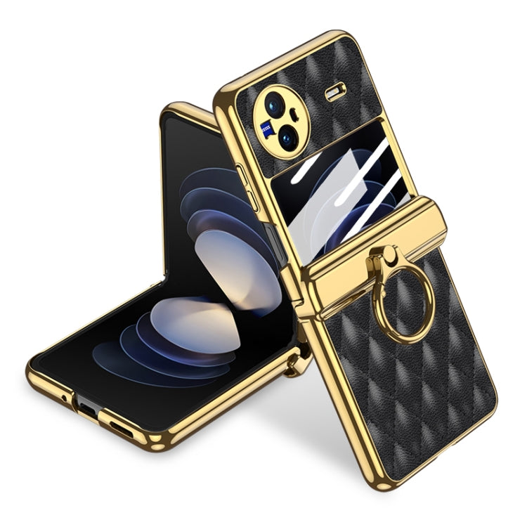 For vivo X Flip GKK Rhombus Pattern Electroplated Leather Phone Case with Ring