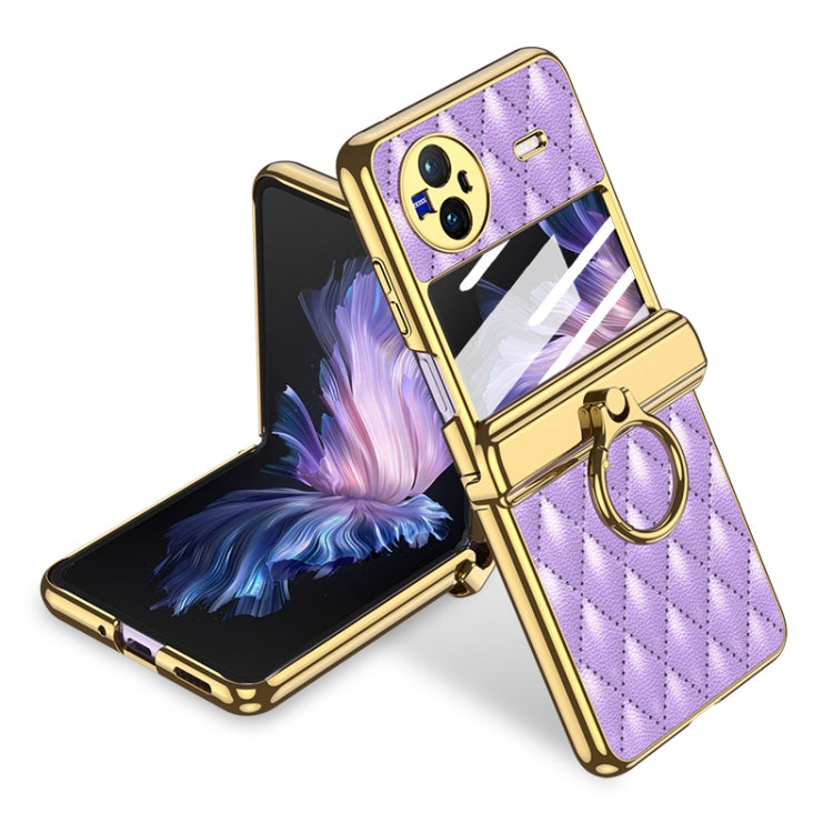 For vivo X Flip GKK Rhombus Pattern Electroplated Leather Phone Case with Ring