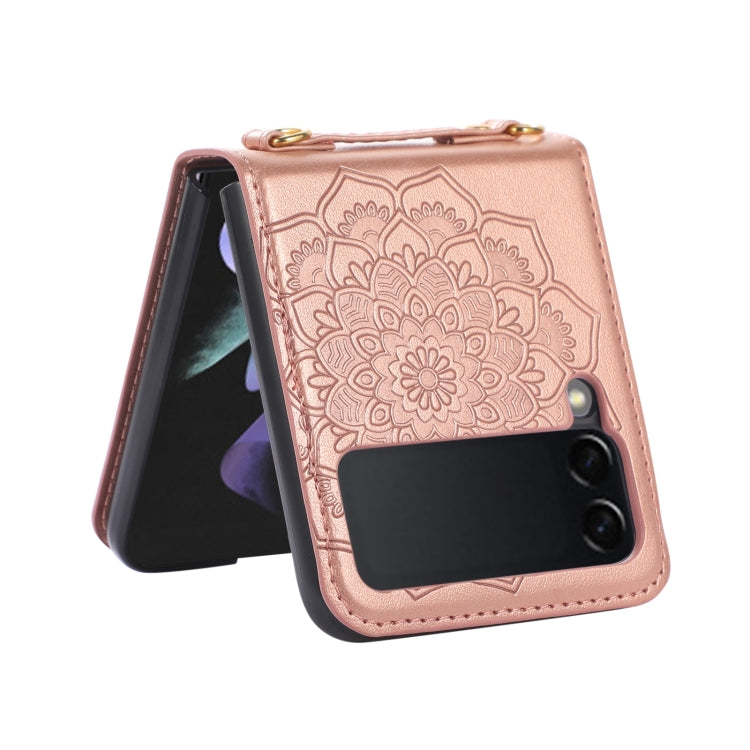 For Samsung Galaxy Z Flip5 Mandala Embossing Fold Leather Phone Case