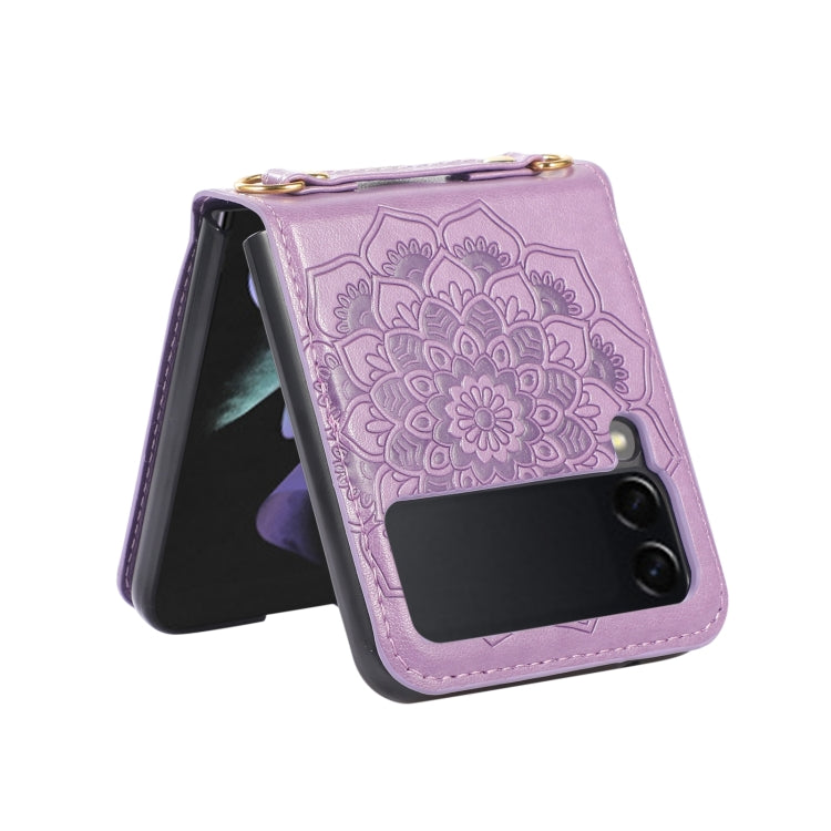 For Samsung Galaxy Z Flip5 Mandala Embossing Fold Leather Phone Case