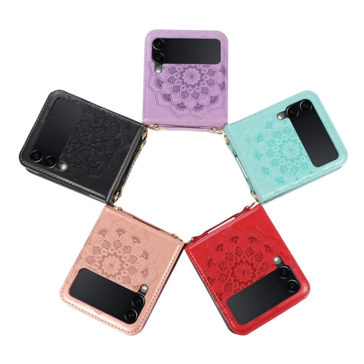 For Samsung Galaxy Z Flip5 Mandala Embossing Fold Leather Phone Case