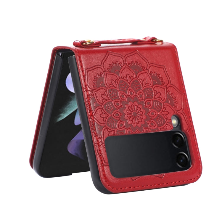 For Samsung Galaxy Z Flip5 Mandala Embossing Fold Leather Phone Case