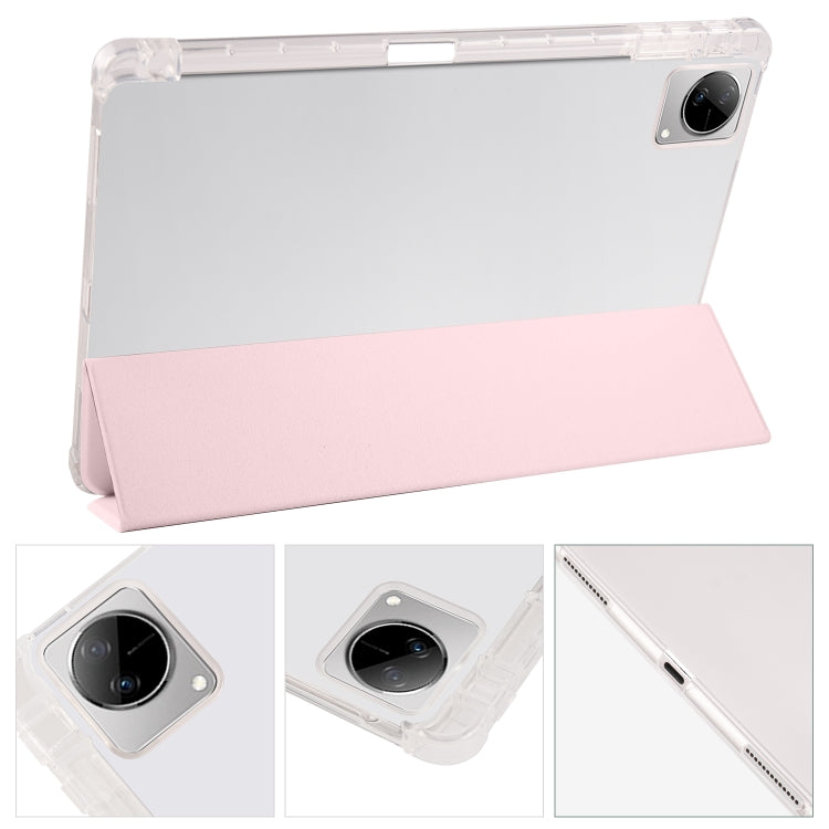 For vivo Pad 11 3-folding Transparent TPU Smart Leather Tablet Case with Pen Slot