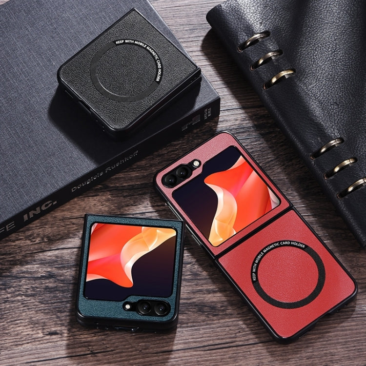 For Samsung Galaxy Z Flip6 / Flip7 FE Magsafe Magnetic Ring Leather Texture Phone Case