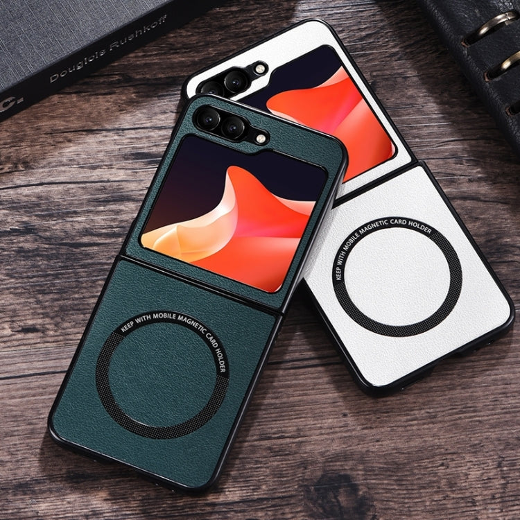 For Samsung Galaxy Z Flip6 / Flip7 FE Magsafe Magnetic Ring Leather Texture Phone Case