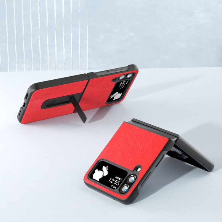 For Samsung Galaxy Z Flip4 Retro Litchi Texture PU Phone Case with Holder