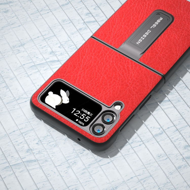 For Samsung Galaxy Z Flip4 Retro Litchi Texture PU Phone Case with Holder