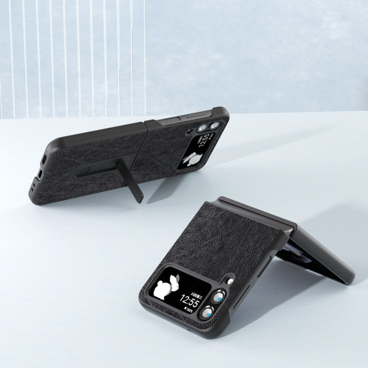 For Samsung Galaxy Z Flip4 Retro Litchi Texture PU Phone Case with Holder