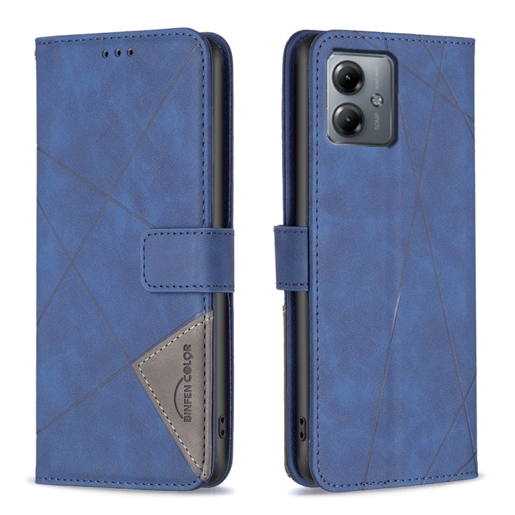 For Motorola Moto G14 4G Magnetic Buckle Rhombus Texture Leather Phone Case