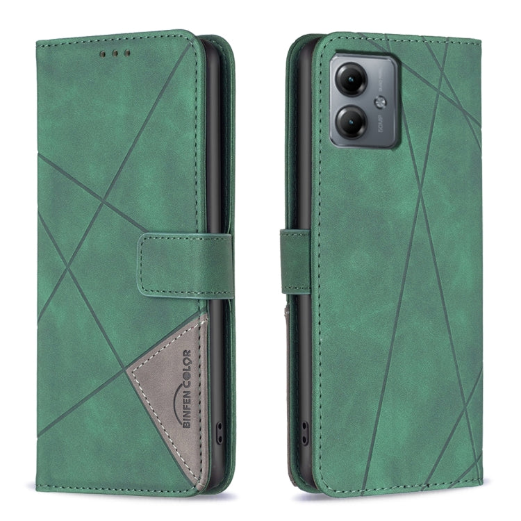 For Motorola Moto G14 4G Magnetic Buckle Rhombus Texture Leather Phone Case