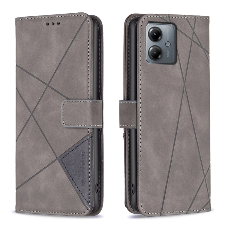 For Motorola Moto G14 4G Magnetic Buckle Rhombus Texture Leather Phone Case