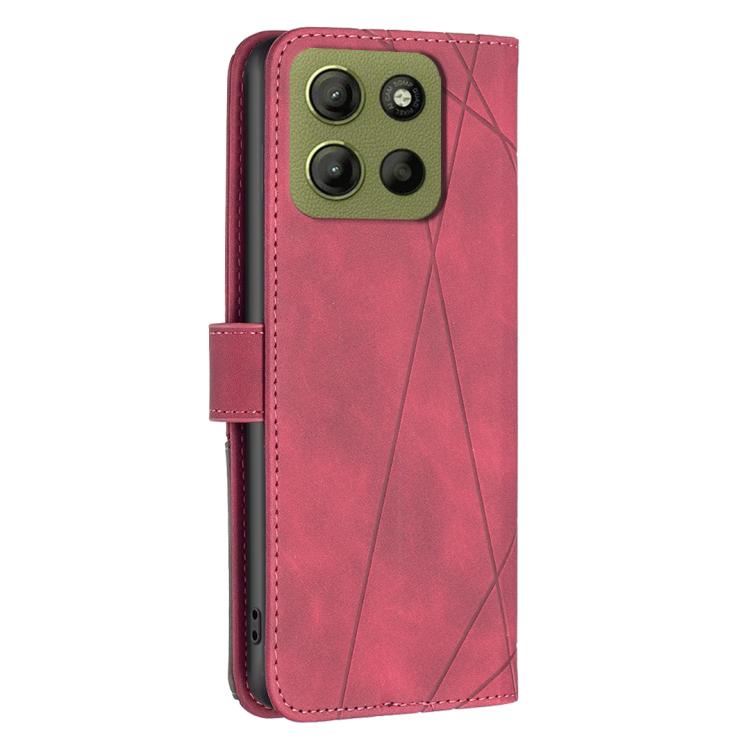 For Motorola Moto G15 Magnetic Buckle Rhombus Texture Leather Phone Case