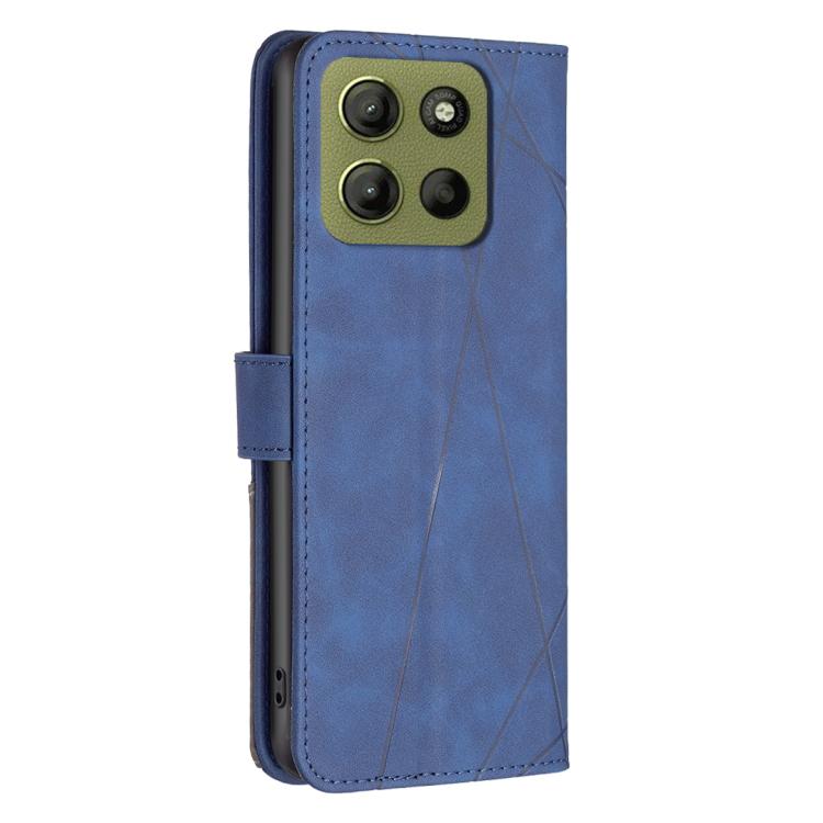For Motorola Moto G15 Magnetic Buckle Rhombus Texture Leather Phone Case