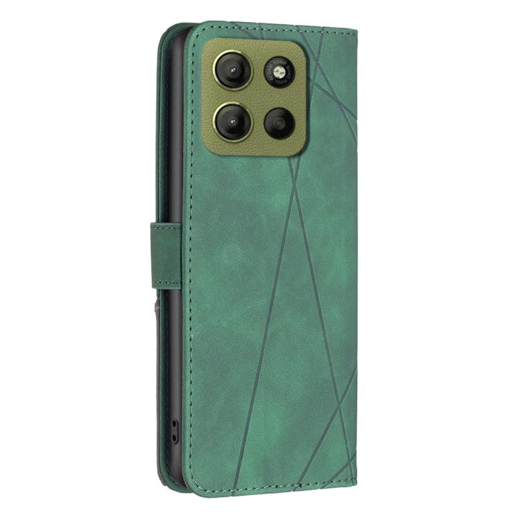 For Motorola Moto G15 Magnetic Buckle Rhombus Texture Leather Phone Case