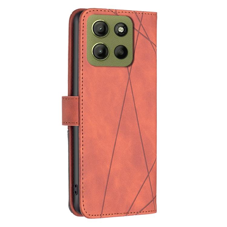 For Motorola Moto G15 Magnetic Buckle Rhombus Texture Leather Phone Case