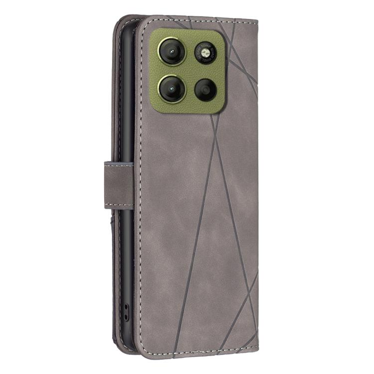 For Motorola Moto G15 Magnetic Buckle Rhombus Texture Leather Phone Case