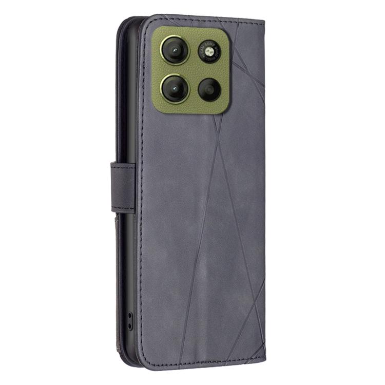 For Motorola Moto G15 Magnetic Buckle Rhombus Texture Leather Phone Case