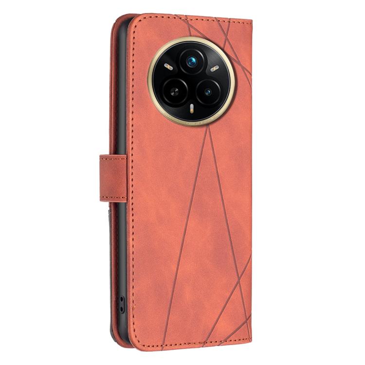 For Realme 14 Pro Magnetic Buckle Rhombus Texture Leather Phone Case