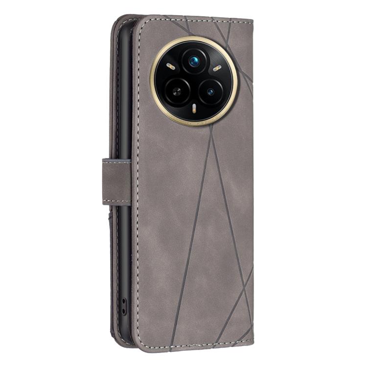 For Realme 14 Pro Magnetic Buckle Rhombus Texture Leather Phone Case