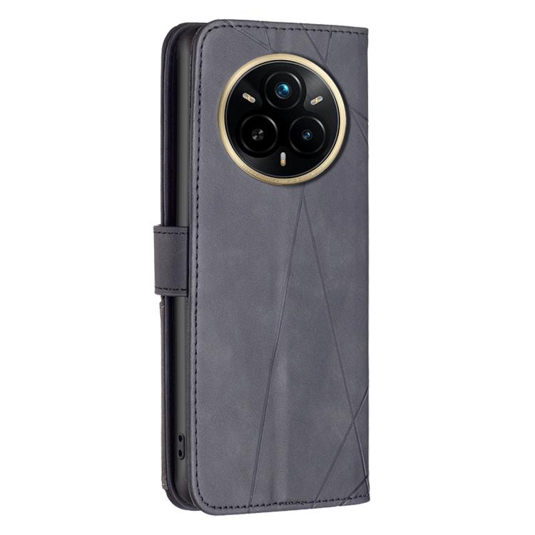 For Realme 14 Pro Magnetic Buckle Rhombus Texture Leather Phone Case