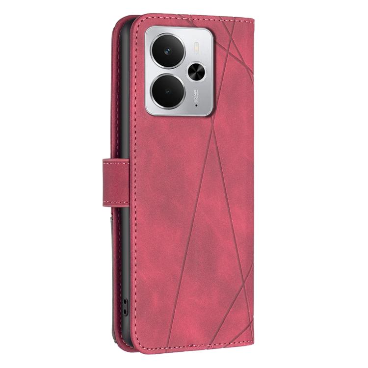 For Realme 14 5G Global Magnetic Buckle Rhombus Texture Leather Phone Case