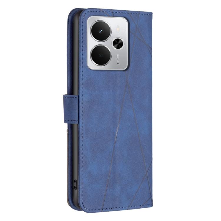 For Realme 14 5G Global Magnetic Buckle Rhombus Texture Leather Phone Case
