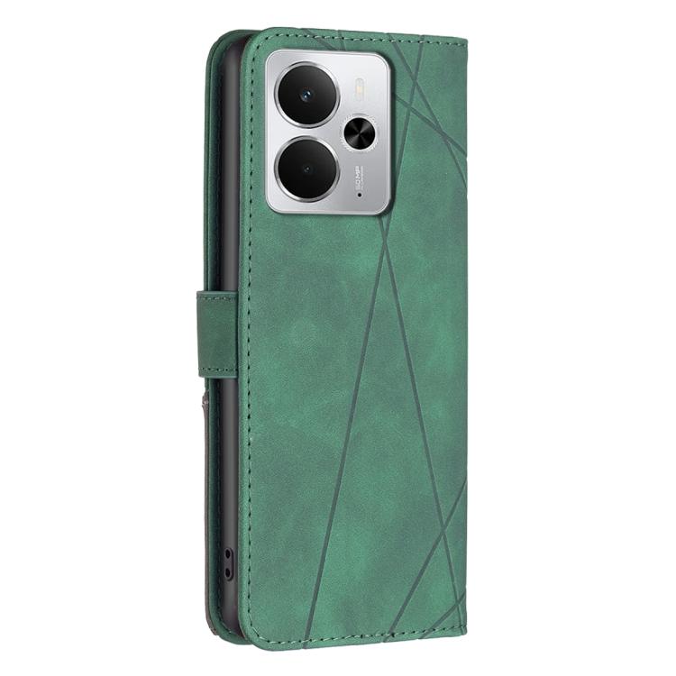 For Realme 14 5G Global Magnetic Buckle Rhombus Texture Leather Phone Case