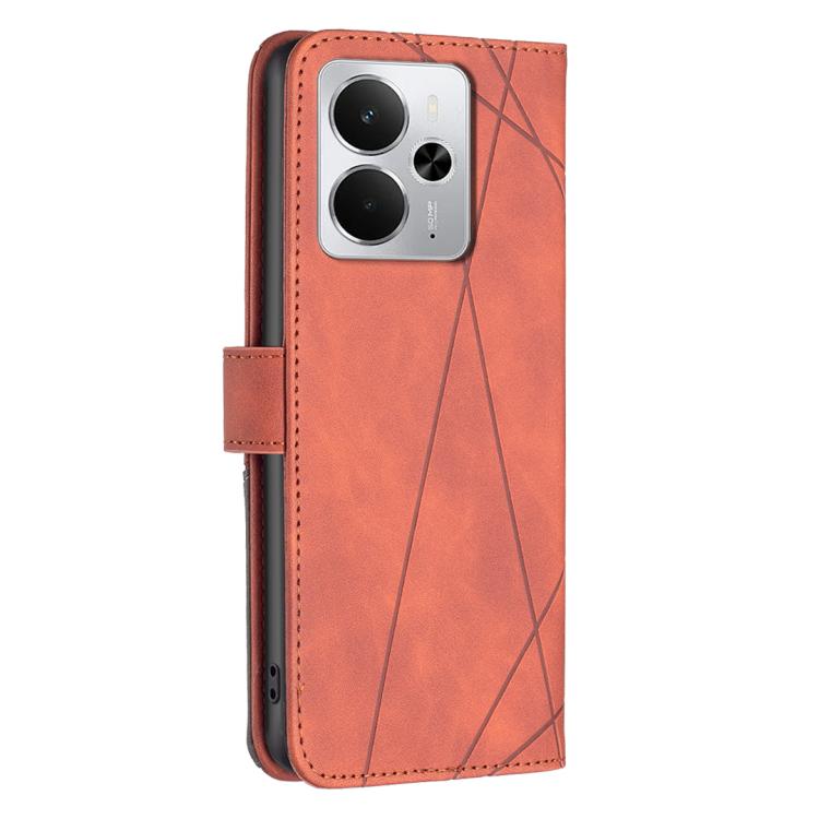 For Realme 14 5G Global Magnetic Buckle Rhombus Texture Leather Phone Case