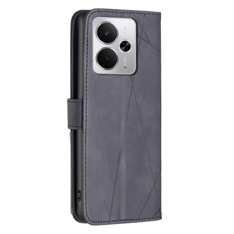 For Realme 14 5G Global Magnetic Buckle Rhombus Texture Leather Phone Case