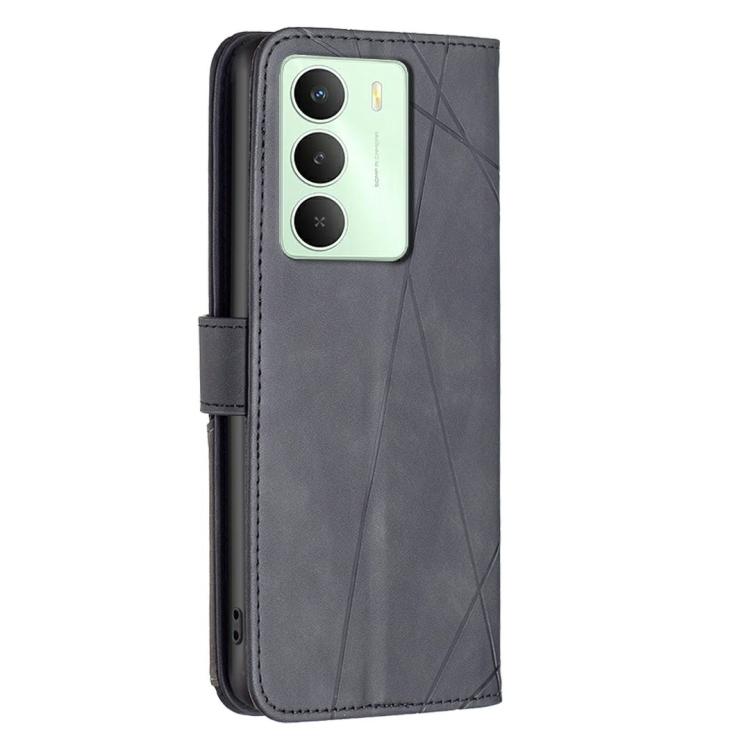 For Realme 14X 5G Magnetic Buckle Rhombus Texture Leather Phone Case