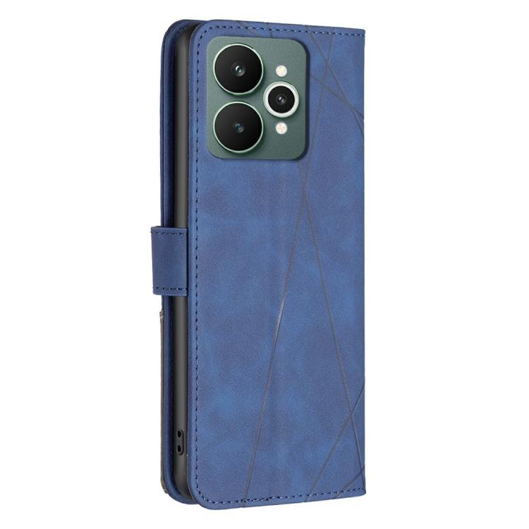 For Realme 15 5G Magnetic Buckle Rhombus Texture Leather Phone Case