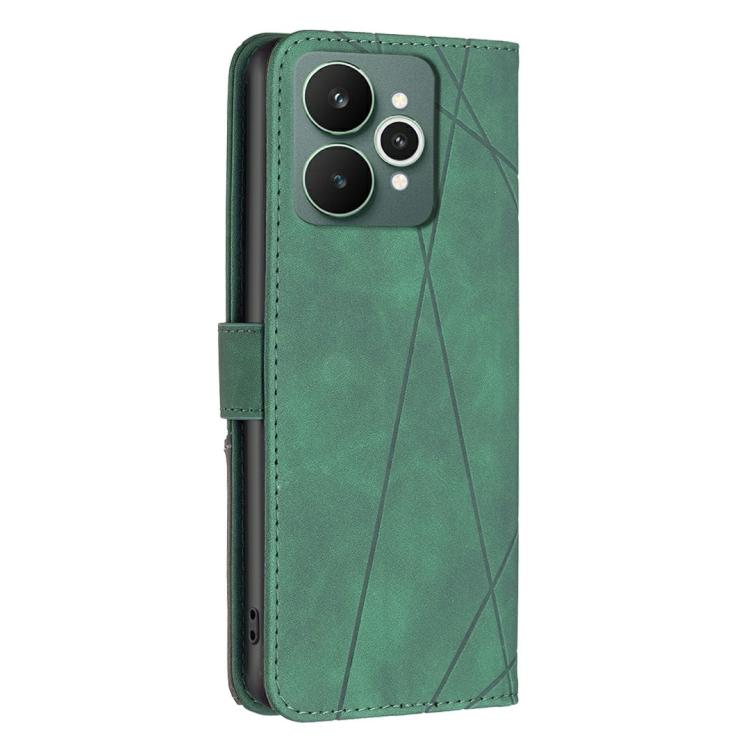 For Realme 15 5G Magnetic Buckle Rhombus Texture Leather Phone Case