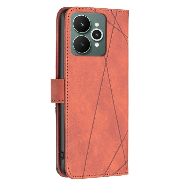 For Realme 15 5G Magnetic Buckle Rhombus Texture Leather Phone Case
