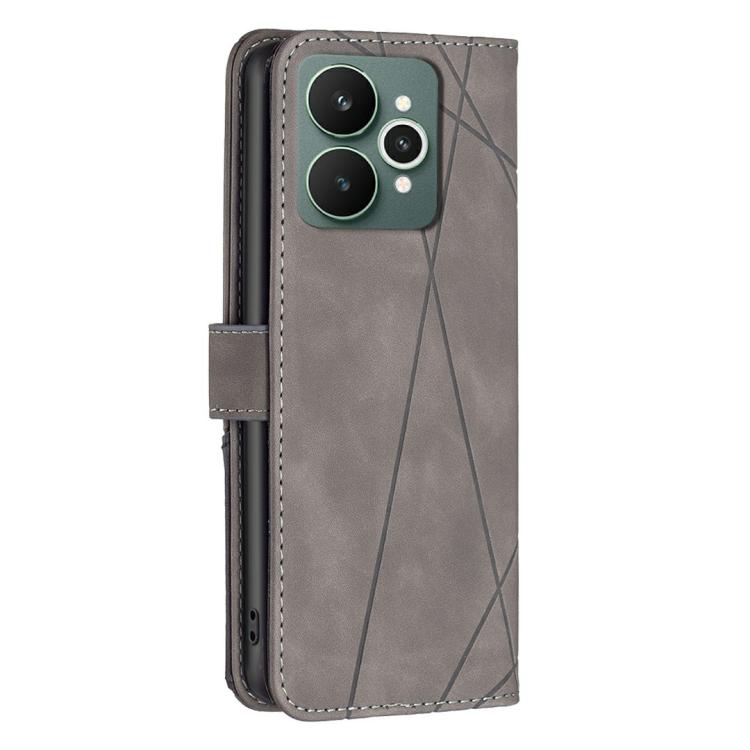 For Realme 15 5G Magnetic Buckle Rhombus Texture Leather Phone Case