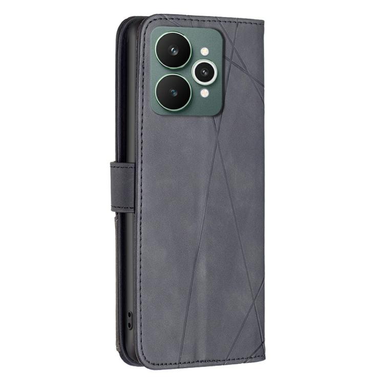 For Realme 15 5G Magnetic Buckle Rhombus Texture Leather Phone Case