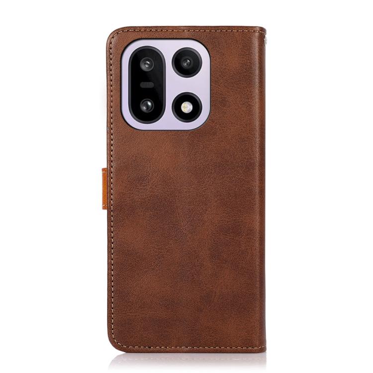 For OnePlus 15 KHAZNEH Dual-color Cowhide Texture Flip Leather Phone Case
