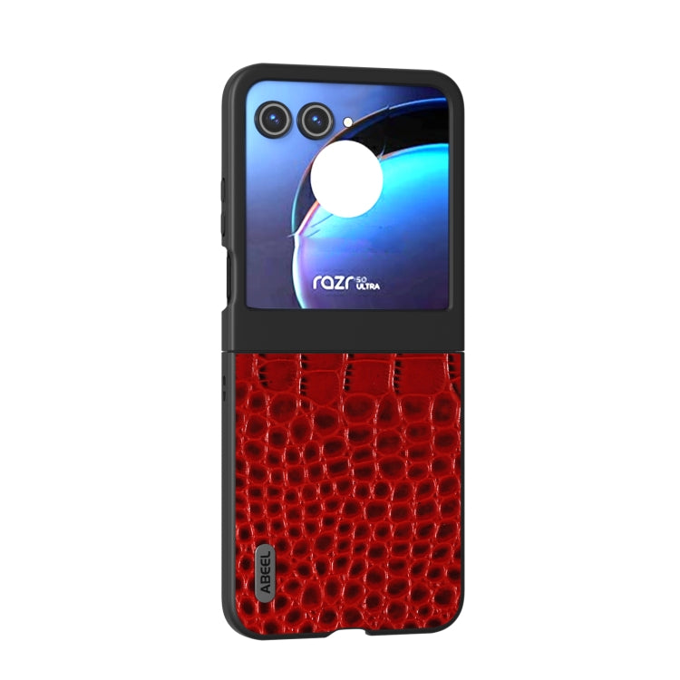 For Motorola Razr 50 ABEEL Genuine Leather Crocodile Pattern Black Edge Phone Case