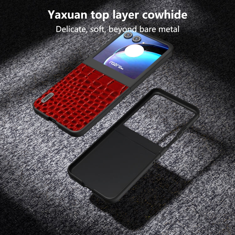 For Motorola Razr 50 ABEEL Genuine Leather Crocodile Pattern Black Edge Phone Case