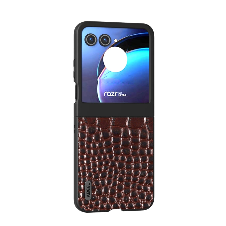 For Motorola Razr 50 ABEEL Genuine Leather Crocodile Pattern Black Edge Phone Case