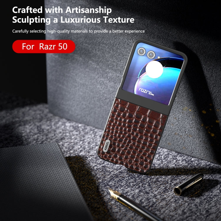 For Motorola Razr 50 ABEEL Genuine Leather Crocodile Pattern Black Edge Phone Case