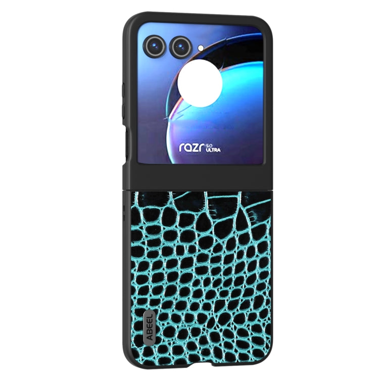For Motorola Razr 50 ABEEL Genuine Leather Crocodile Pattern Black Edge Phone Case