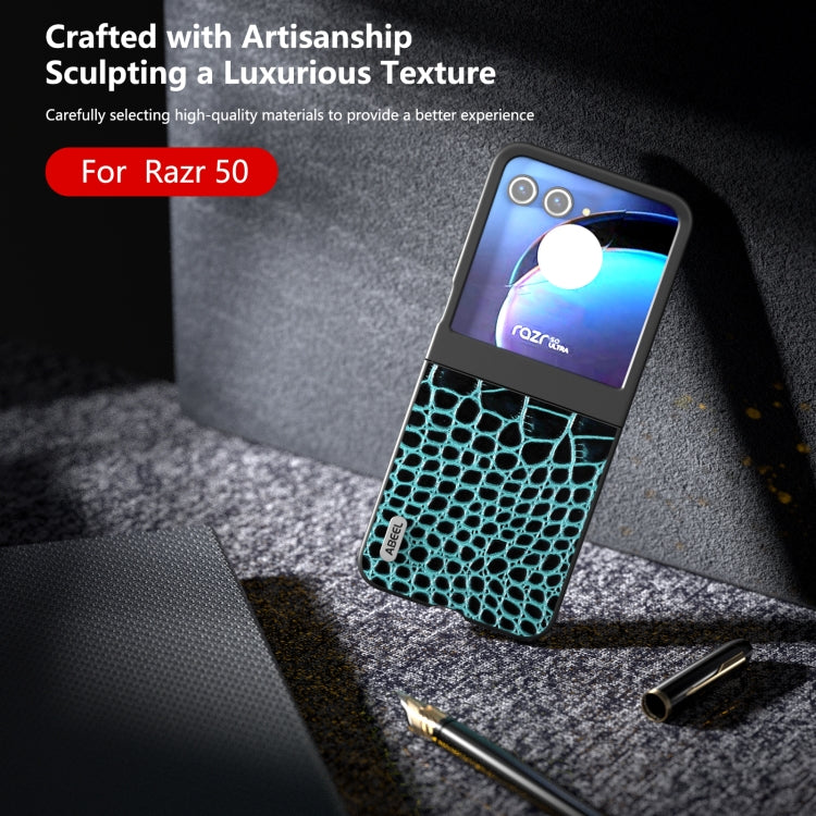 For Motorola Razr 50 ABEEL Genuine Leather Crocodile Pattern Black Edge Phone Case