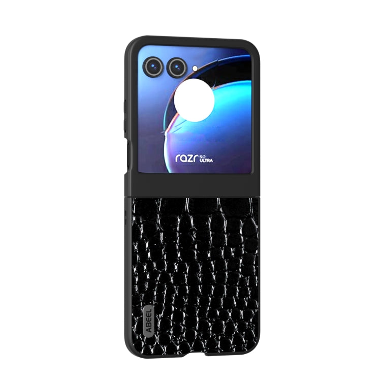 For Motorola Razr 50 ABEEL Genuine Leather Crocodile Pattern Black Edge Phone Case