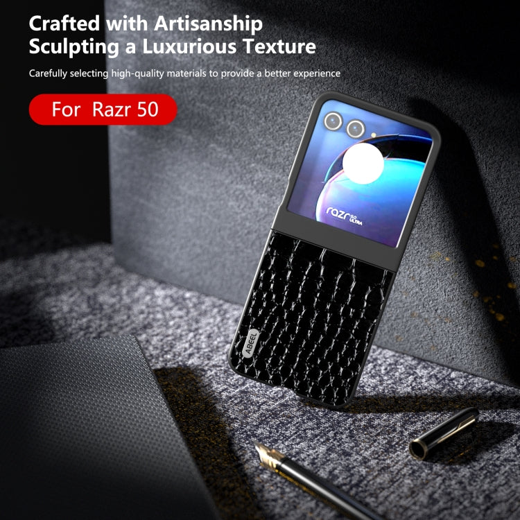 For Motorola Razr 50 ABEEL Genuine Leather Crocodile Pattern Black Edge Phone Case