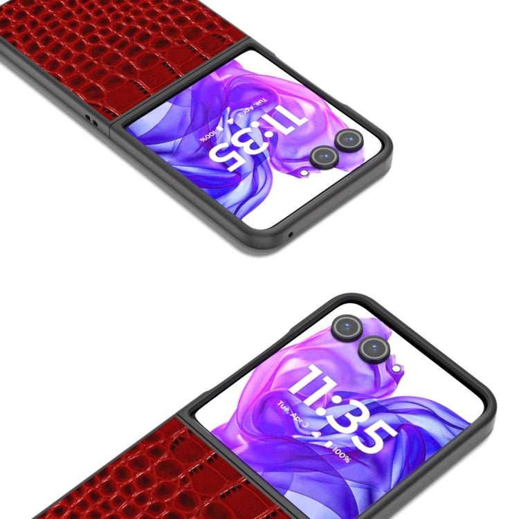 For Motorola Razr 50 Ultra ABEEL Genuine Leather Crocodile Pattern Black Edge Phone Case